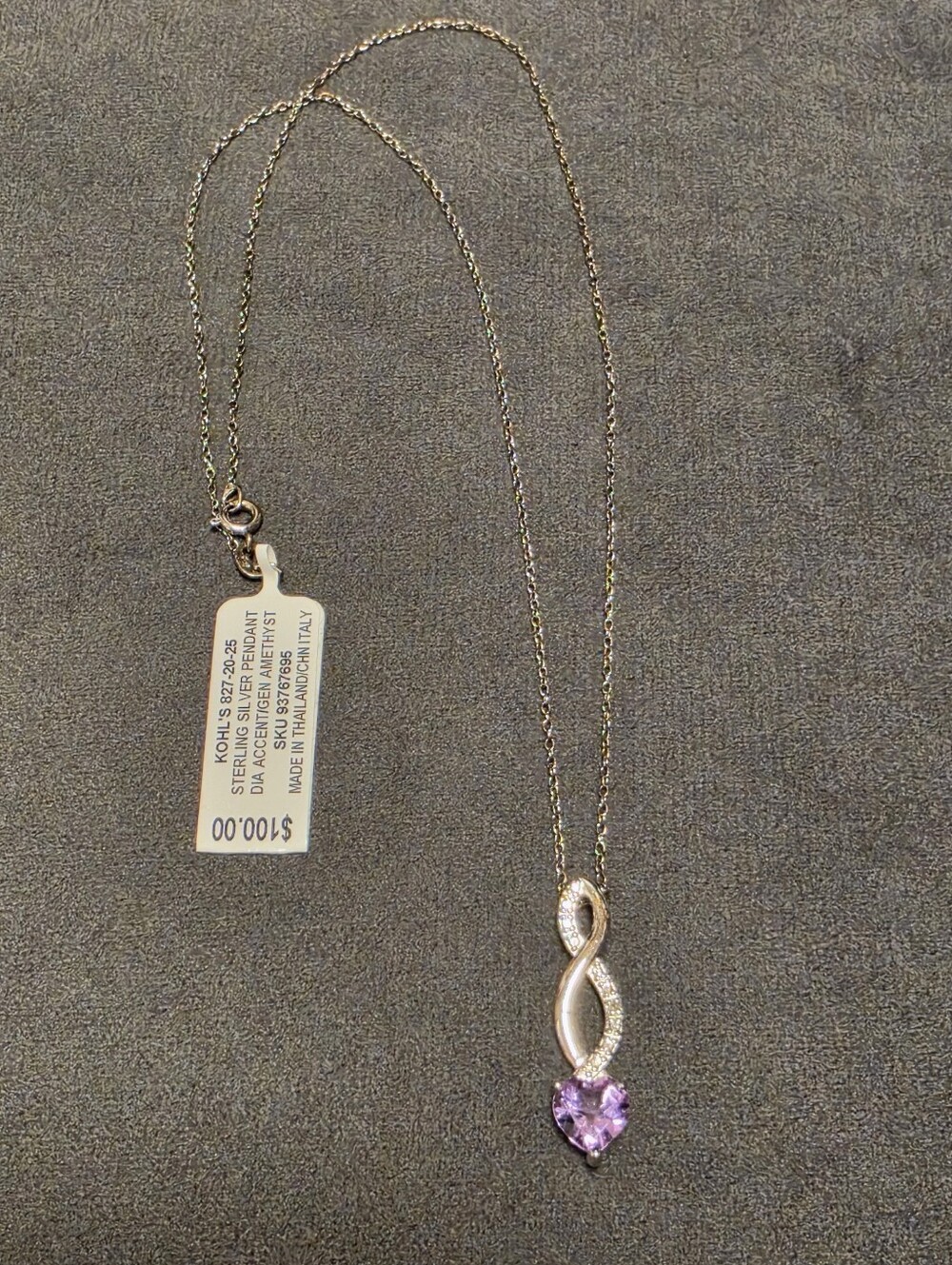 STERLING SILVER Infinity Amethyst Heart Diamond Accent Necklace